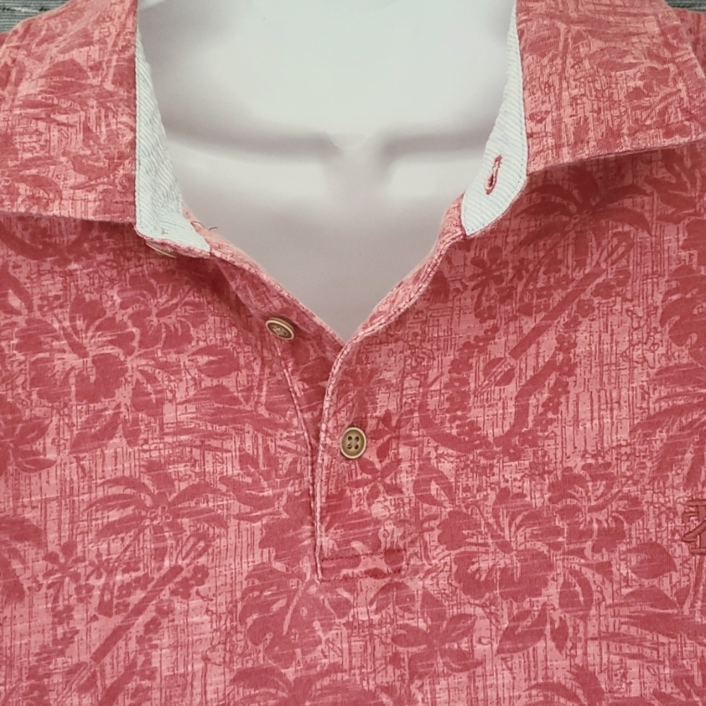 IZOD mens salmon red tropical palm tree print polo shirt - Picture 2 of 3